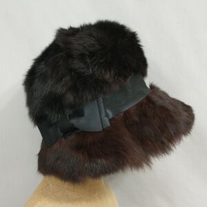 Vintage Real Fur Hat possible Mink a Brim w Satin Ribbon 50s est